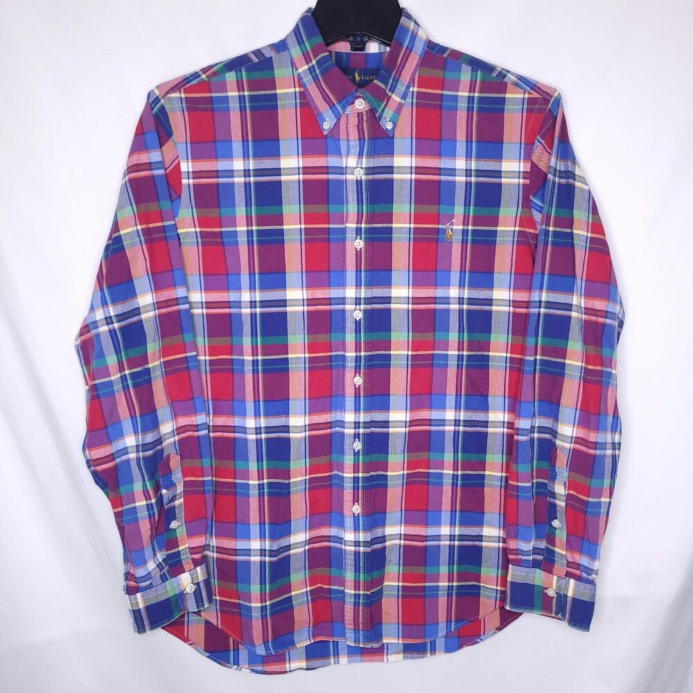 Ralph Lauren Shirt Mens Large Plaid Red, Blue Long Sleeve